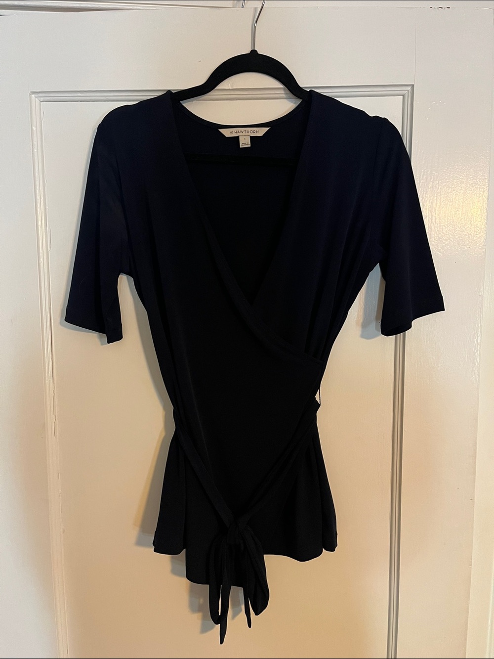 41 Hawthorn Dark Navy Wrap Blouse with Tie